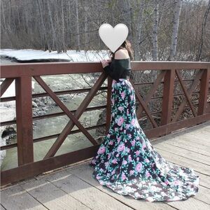 pink floral long prom dress
